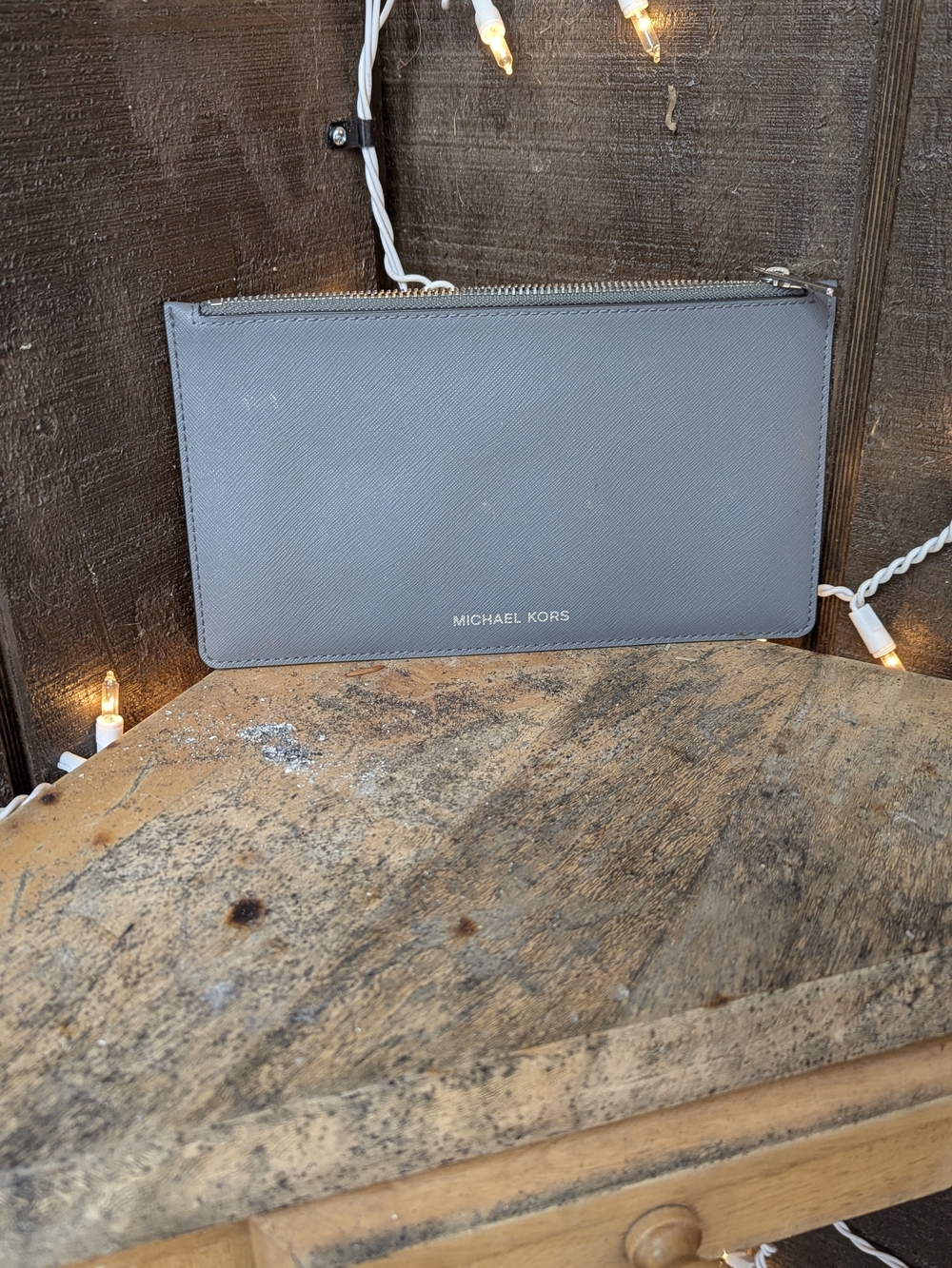 Michael Kors Light Gray Saffiano Zip Wallet